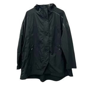 Adidas Jacket Womens Medium Black Hooded Windbreaker Full Zip Water Resistant